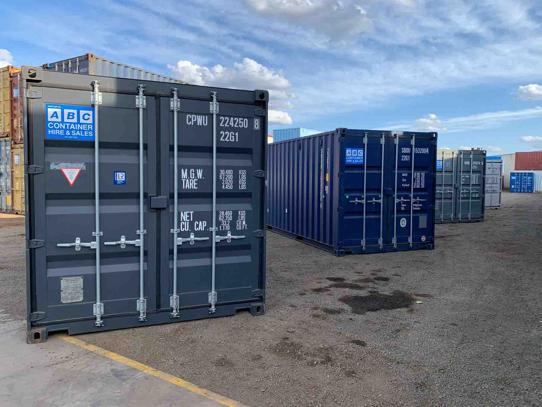 Shipping containers in a row